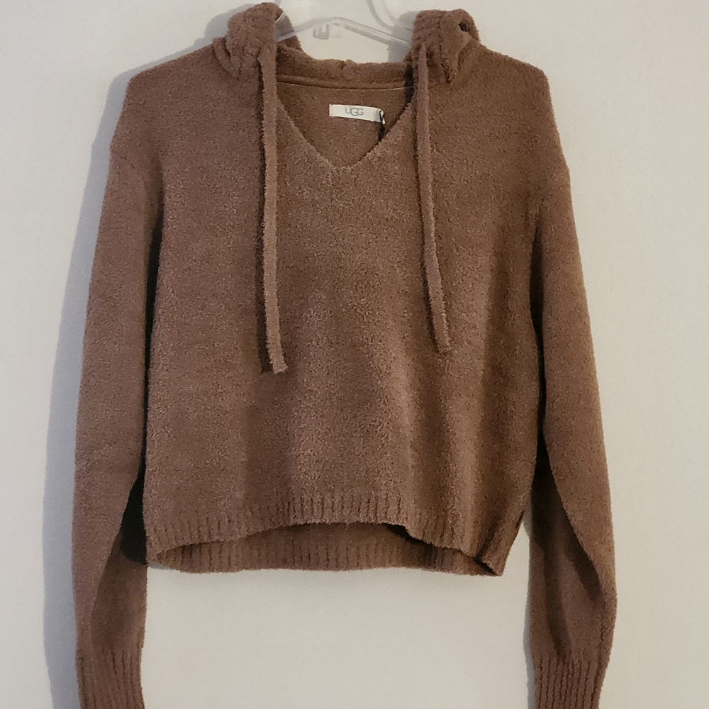 UGG Brown V-Neck Women's Sweater with Hood - Picture 9 of 10